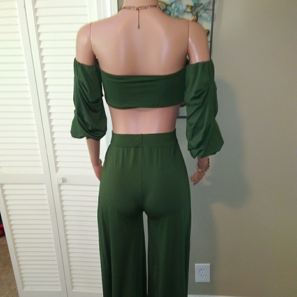 Strapless Bandeau 2 Piece Set High Slit Pants - Picture 5 of 6